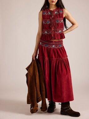 Free people “Terra smocked maxi skirt set” XS